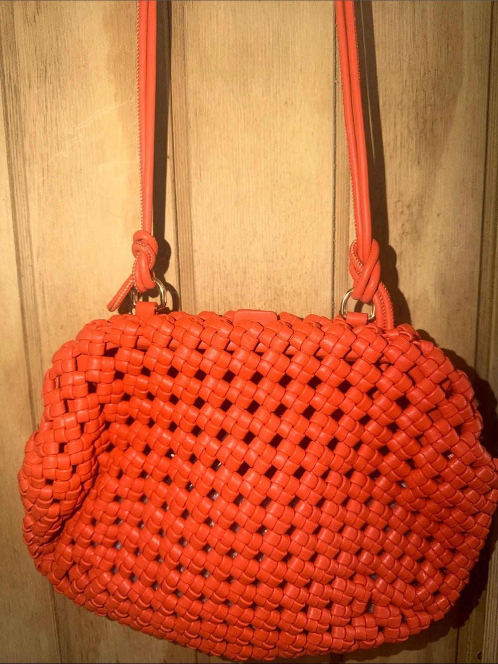 Woven Coral Crossbody Bag with Adjustable Strap